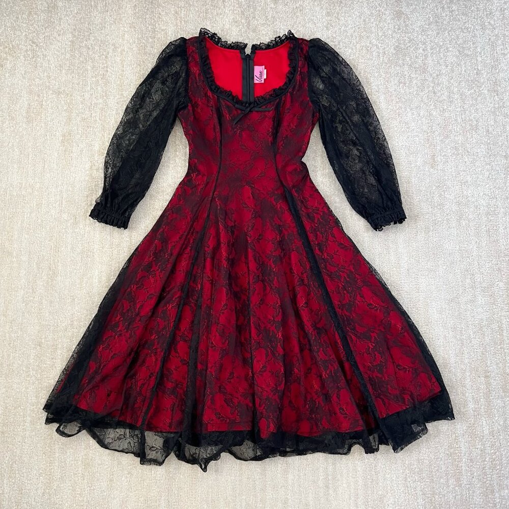 Vixen by Micheline Pitt Decadence Swing Dress in Red and Black Lace M